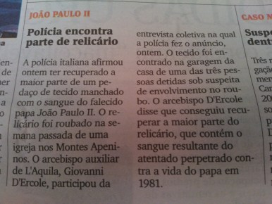 Notícia publicada em "A Gazeta" do ES.